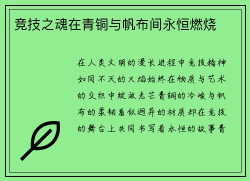 竞技之魂在青铜与帆布间永恒燃烧